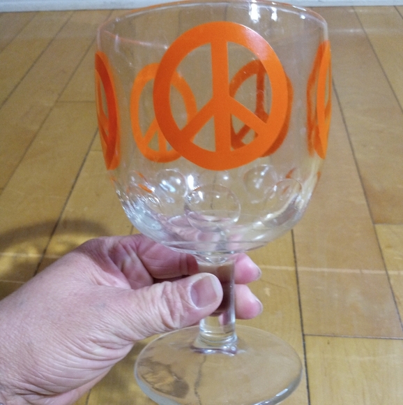 Peace Sign Orange Glass Goblet - Picture 2 of 4